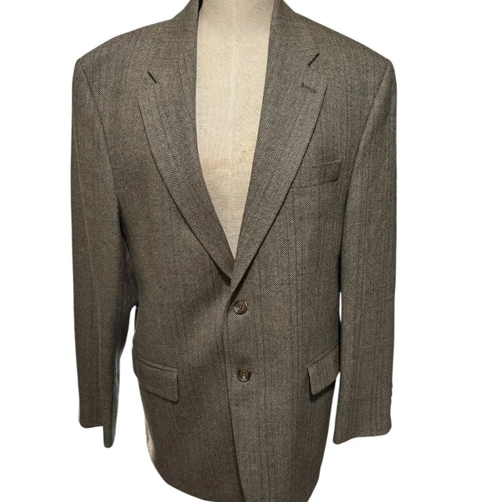 Ralph Lauren Green Label 100% Virgin Wool Herringbone Blazer Mens 42R Brown Twee